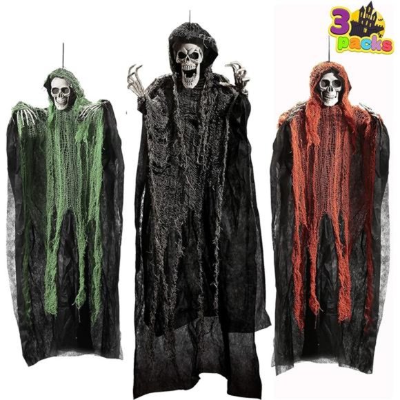 3 Pack, One 47”&Two 35” Halloween Grim Reapers, Halloween Skeleton Flying Ghost - Picture 1 of 7